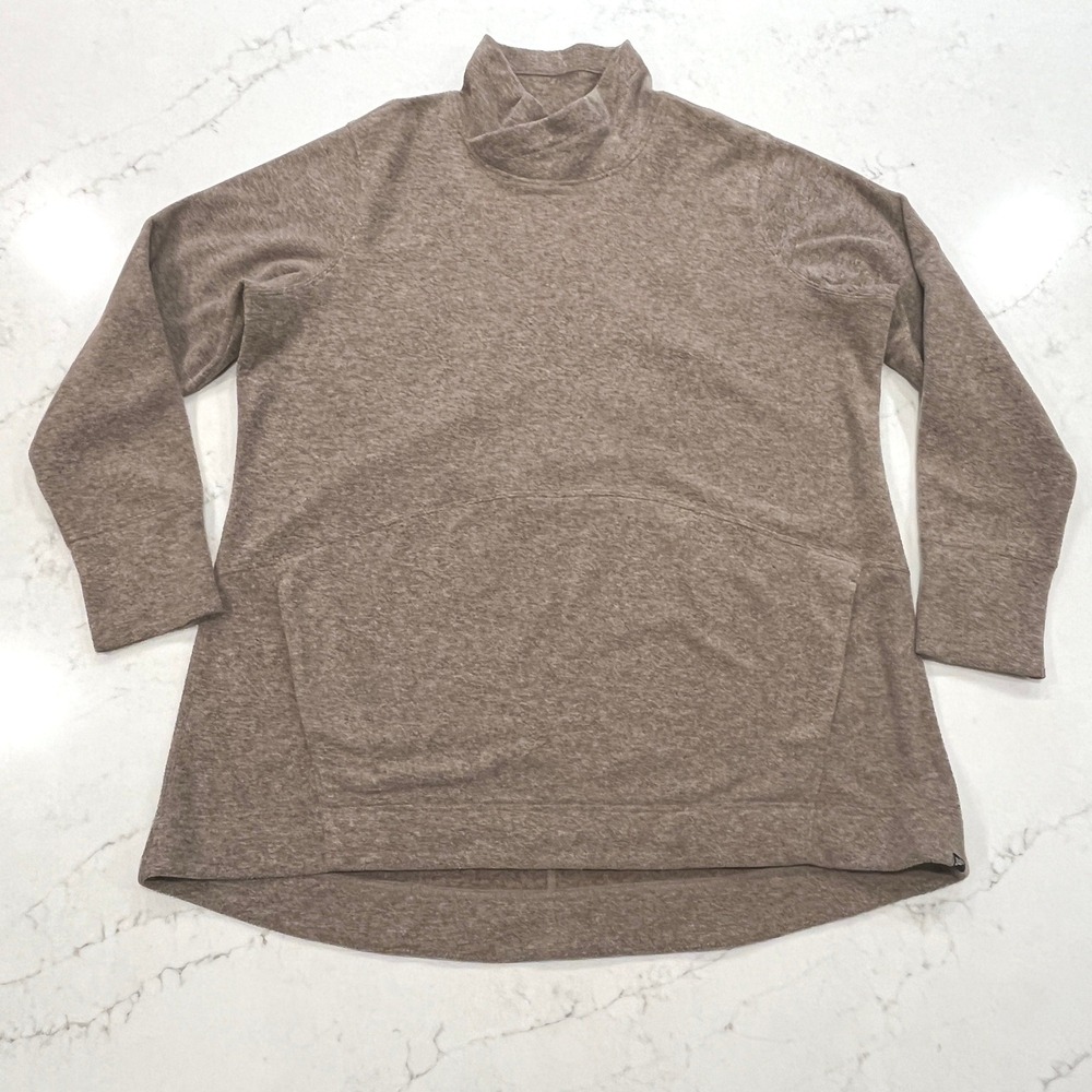 Duluth Trading Frost Lake Tunic Womens 1X Brown Fleece Thumbholes Mock Neck Cozy